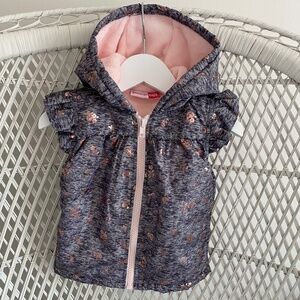 Penelope Mack Girls Floral Short Ruffle Sleeved Zip-Up Hooded Jacket Size 12M